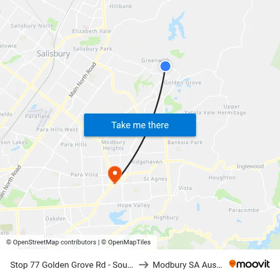 Stop 77 Golden Grove Rd - South side to Modbury SA Australia map