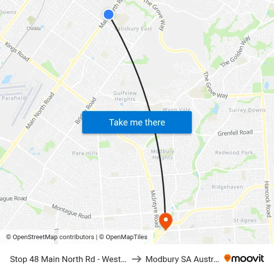 Stop 48 Main North Rd - West side to Modbury SA Australia map