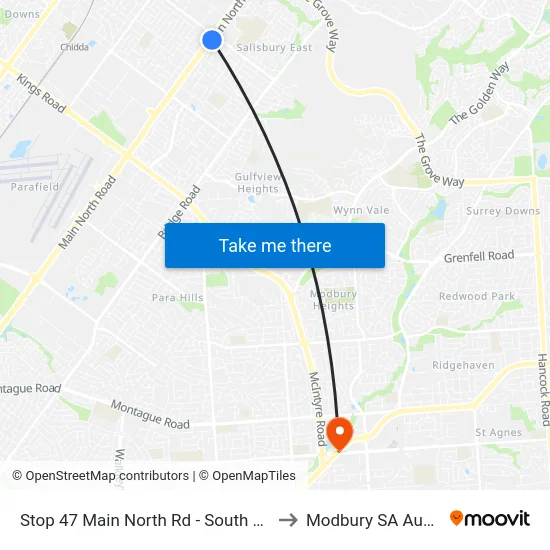 Stop 47 Main North Rd - South East side to Modbury SA Australia map