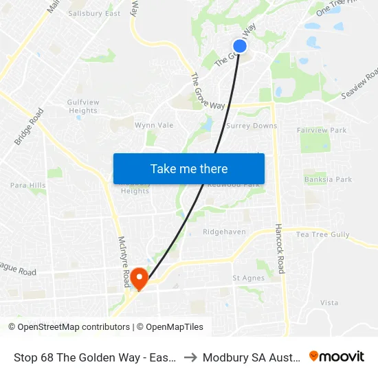 Stop 68 The Golden Way - East side to Modbury SA Australia map