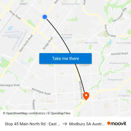 Stop 45 Main North Rd - East side to Modbury SA Australia map
