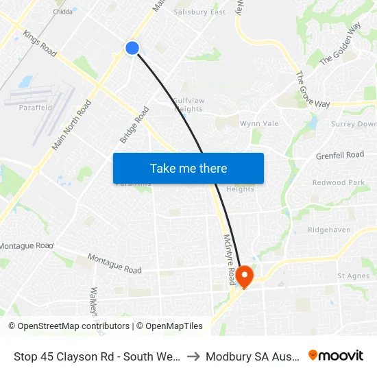 Stop 45 Clayson Rd - South West side to Modbury SA Australia map