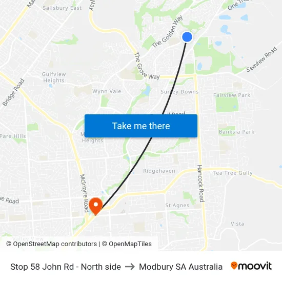 Stop 58 John Rd - North side to Modbury SA Australia map