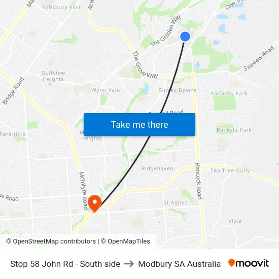 Stop 58 John Rd - South side to Modbury SA Australia map