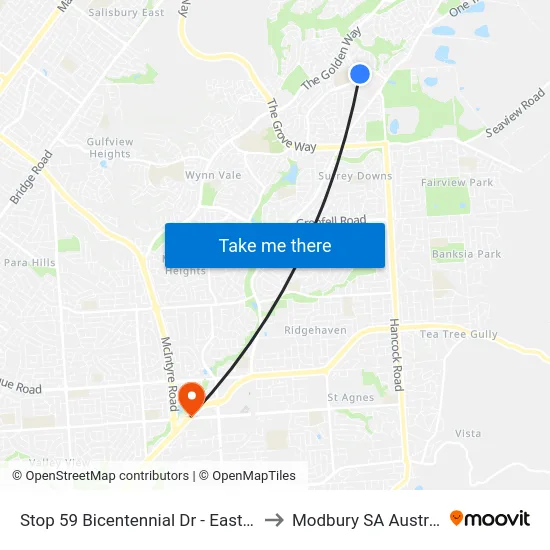 Stop 59 Bicentennial Dr - East side to Modbury SA Australia map