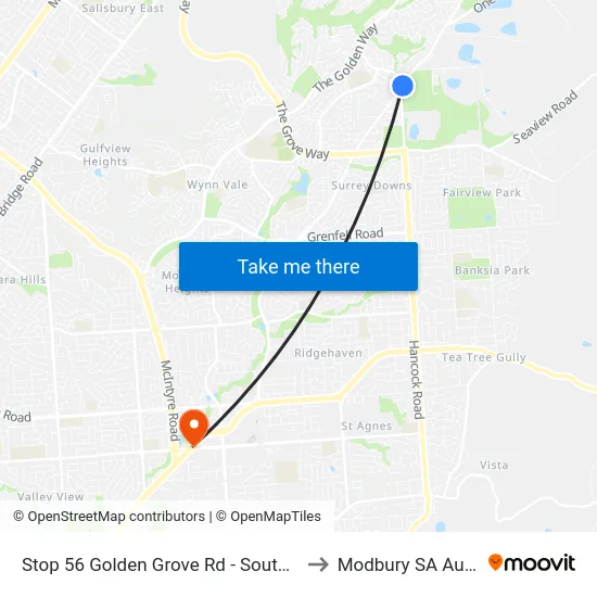 Stop 56 Golden Grove Rd - South East side to Modbury SA Australia map