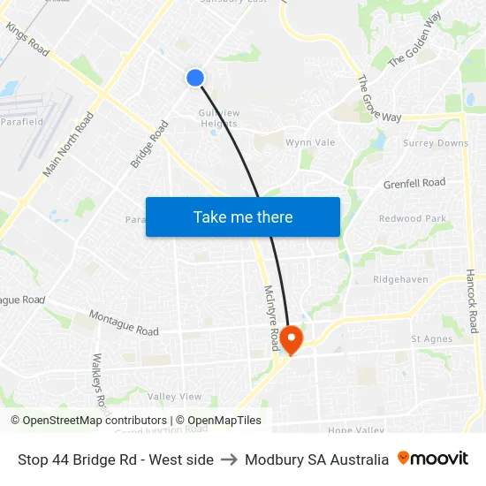 Stop 44 Bridge Rd - West side to Modbury SA Australia map