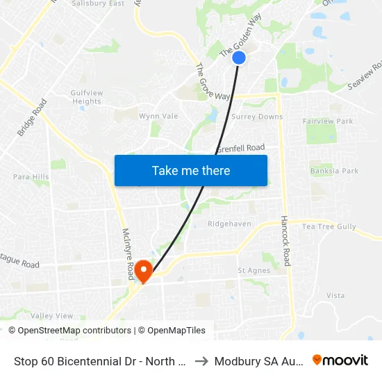 Stop 60 Bicentennial Dr - North West side to Modbury SA Australia map
