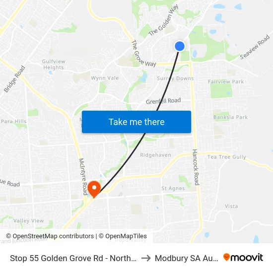 Stop 55 Golden Grove Rd - North West side to Modbury SA Australia map
