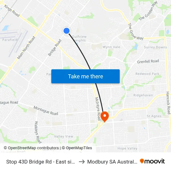 Stop 43D Bridge Rd - East side to Modbury SA Australia map