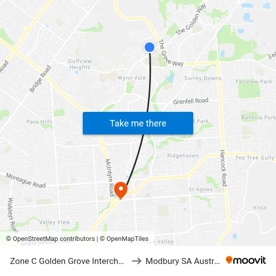 Zone C Golden Grove Interchange to Modbury SA Australia map