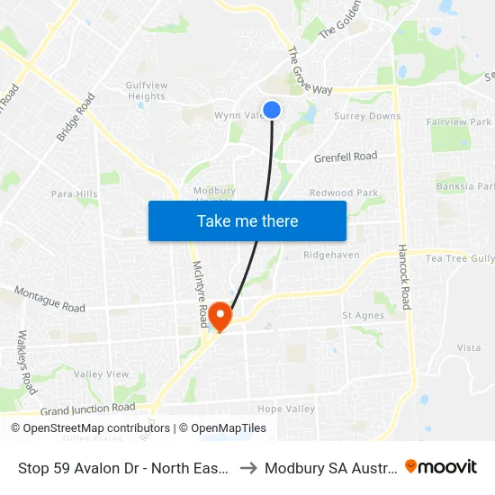 Stop 59 Avalon Dr - North East side to Modbury SA Australia map
