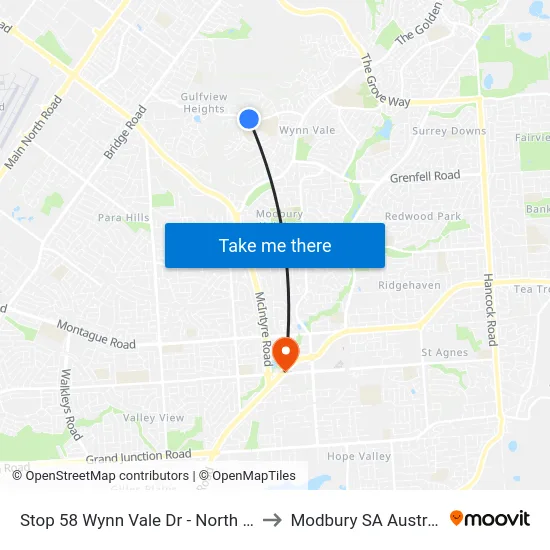 Stop 58 Wynn Vale Dr - North side to Modbury SA Australia map
