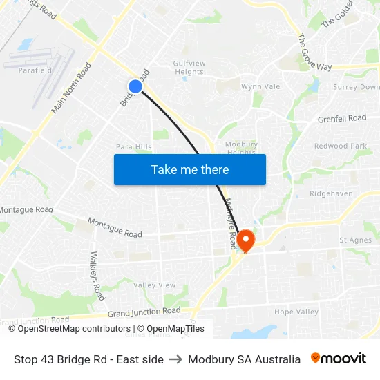 Stop 43 Bridge Rd - East side to Modbury SA Australia map