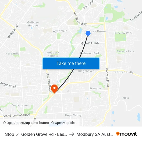 Stop 51 Golden Grove Rd - East side to Modbury SA Australia map