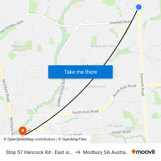 Stop 57 Hancock Rd - East side to Modbury SA Australia map