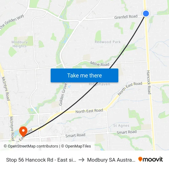 Stop 56 Hancock Rd - East side to Modbury SA Australia map