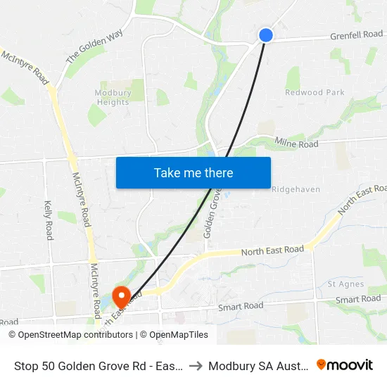 Stop 50 Golden Grove Rd - East side to Modbury SA Australia map