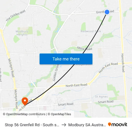 Stop 56 Grenfell Rd - South side to Modbury SA Australia map