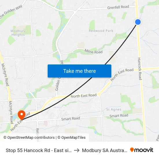 Stop 55 Hancock Rd - East side to Modbury SA Australia map