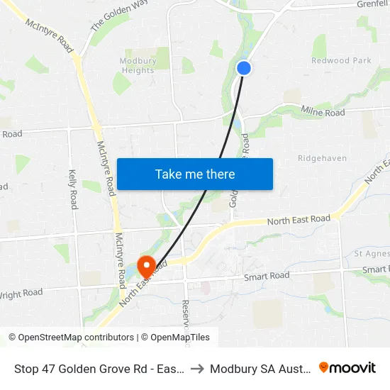 Stop 47 Golden Grove Rd - East side to Modbury SA Australia map