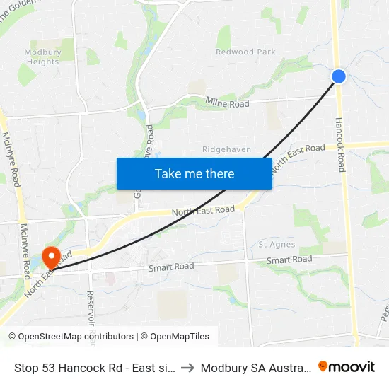 Stop 53 Hancock Rd - East side to Modbury SA Australia map