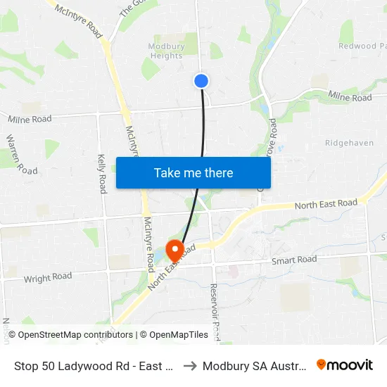 Stop 50 Ladywood Rd - East side to Modbury SA Australia map
