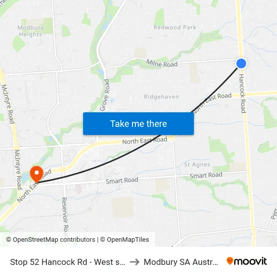 Stop 52 Hancock Rd - West side to Modbury SA Australia map