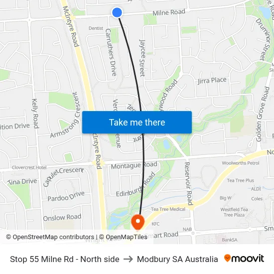 Stop 55 Milne Rd - North side to Modbury SA Australia map