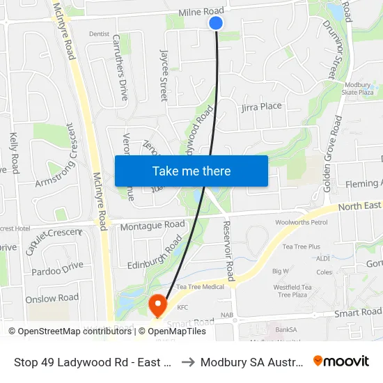 Stop 49 Ladywood Rd - East side to Modbury SA Australia map