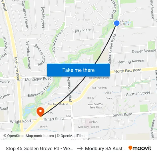 Stop 45 Golden Grove Rd - West side to Modbury SA Australia map