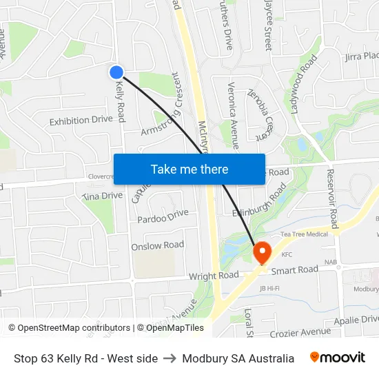 Stop 63 Kelly Rd - West side to Modbury SA Australia map