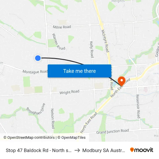 Stop 47 Baldock Rd - North side to Modbury SA Australia map