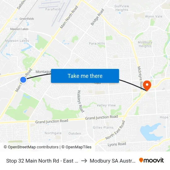 Stop 32 Main North Rd - East side to Modbury SA Australia map