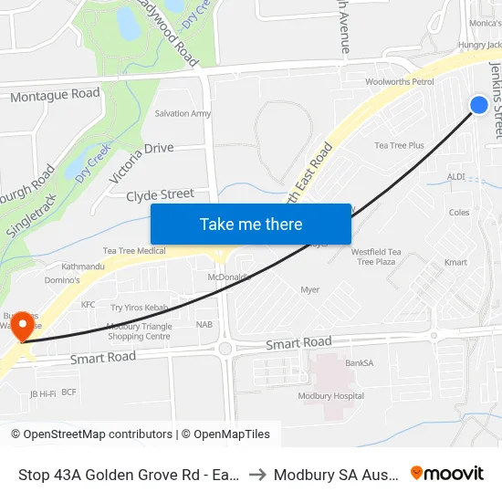 Stop 43A Golden Grove Rd - East side to Modbury SA Australia map