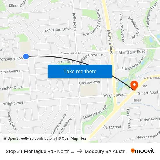 Stop 31 Montague Rd - North side to Modbury SA Australia map