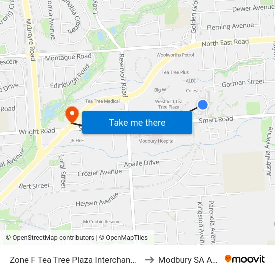 Zone F Tea Tree Plaza Interchange - East side to Modbury SA Australia map