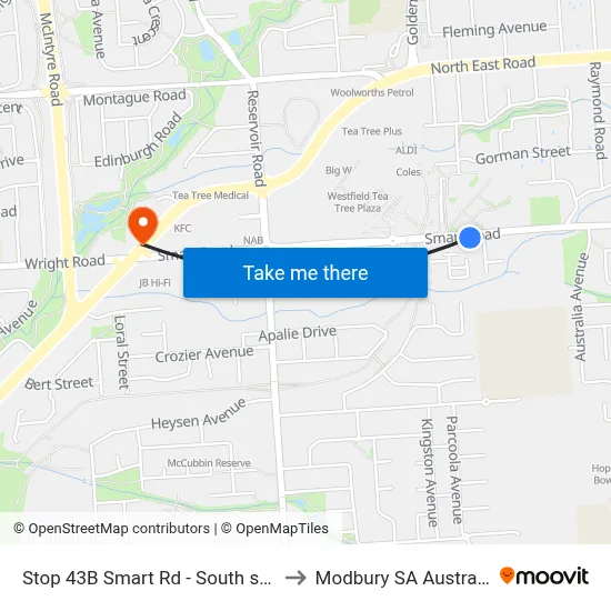 Stop 43B Smart Rd - South side to Modbury SA Australia map