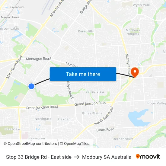 Stop 33 Bridge Rd - East side to Modbury SA Australia map