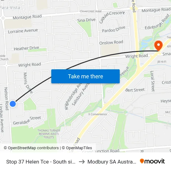 Stop 37 Helen Tce - South side to Modbury SA Australia map