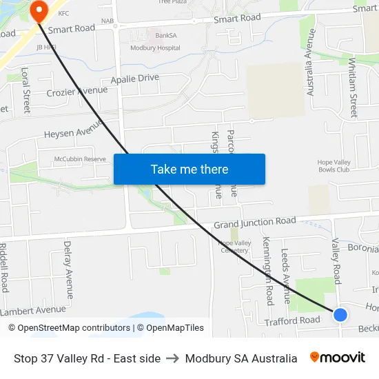 Stop 37 Valley Rd - East side to Modbury SA Australia map