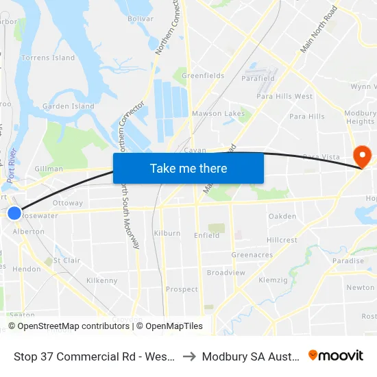 Stop 37 Commercial Rd - West side to Modbury SA Australia map