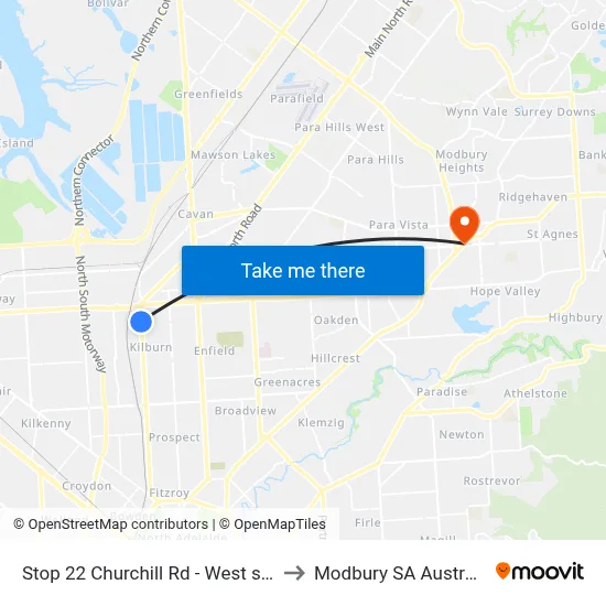 Stop 22 Churchill Rd - West side to Modbury SA Australia map