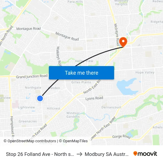 Stop 26 Folland Ave - North side to Modbury SA Australia map