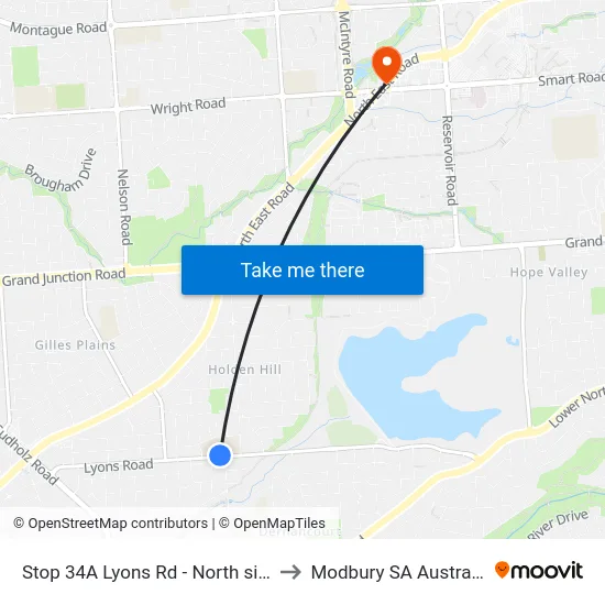 Stop 34A Lyons Rd - North side to Modbury SA Australia map