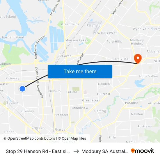 Stop 29 Hanson Rd - East side to Modbury SA Australia map