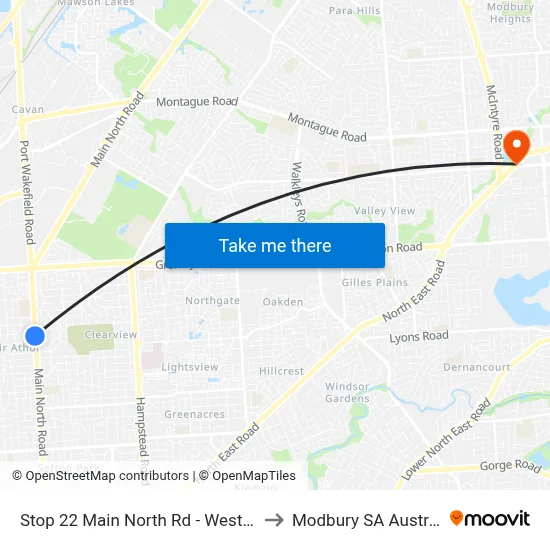 Stop 22 Main North Rd - West side to Modbury SA Australia map
