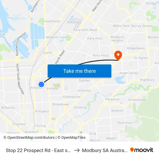 Stop 22 Prospect Rd - East side to Modbury SA Australia map