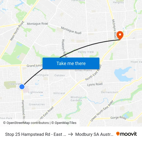Stop 25 Hampstead Rd - East side to Modbury SA Australia map