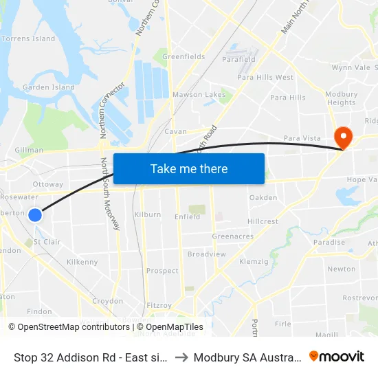 Stop 32 Addison Rd - East side to Modbury SA Australia map